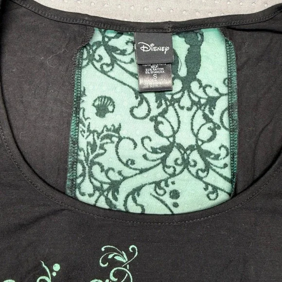 Disney Shirt Women Small Black Ariel Little Mermaid Sheer Lace Back Panel - Picture 4 of 9